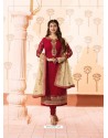 Maroon Embroidered Georgette Designe Churidar Suit