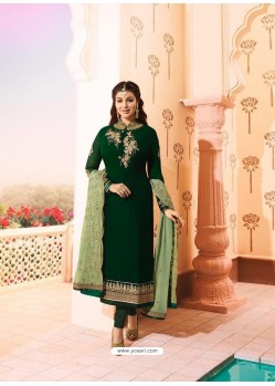 Dark Green Embroidered Georgette Designe Churidar Suit