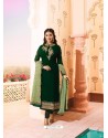 Dark Green Embroidered Georgette Designe Churidar Suit