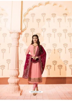 Peach Embroidered Georgette Designe Churidar Suit