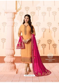 Yellow Embroidered Georgette Designe Churidar Suit