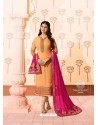 Yellow Embroidered Georgette Designe Churidar Suit