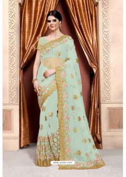 Sea Green Heavy Net Diamond Embroidered Designer Saree