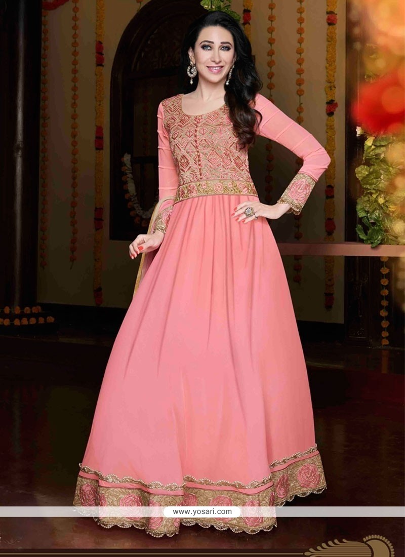 Karishma Kapoor Pink Lace Work Anarkali Suit