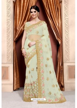 Cream Heavy Net Diamond Embroidered Designer Saree