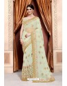 Cream Heavy Net Diamond Embroidered Designer Saree