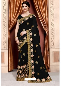 Black Heavy Net Diamond Embroidered Designer Saree