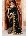 Black Heavy Net Diamond Embroidered Designer Saree