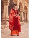 Maroon And Orange Satin Georgette Stone Embroidered Palazzo Suit