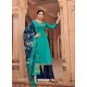 Teal And Blue Satin Georgette Stone Embroidered Palazzo Suit