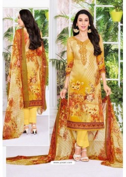 Yellow Pure Jam Satin Embroidered Straight Suit