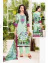 Sea Green Pure Jam Satin Embroidered Straight Suit