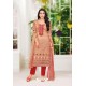 Light Red Pure Jam Satin Embroidered Straight Suit