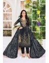 Black Pure Jam Satin Embroidered Straight Suit