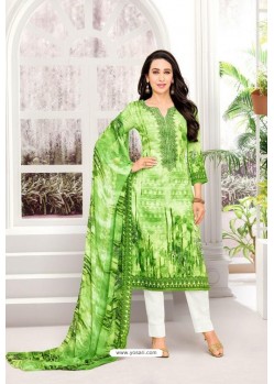 Parrot Green Pure Jam Satin Embroidered Straight Suit