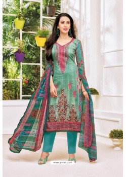 Teal Pure Jam Satin Embroidered Straight Suit