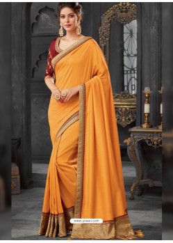 Mustard Silk Border Embroidered Designer Party Wear Saree