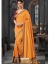 Mustard Silk Border Embroidered Designer Party Wear Saree