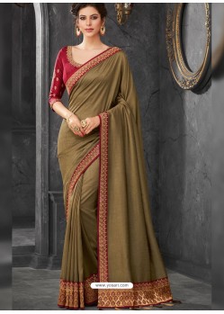 Mehendi Silk Border Embroidered Designer Party Wear Saree