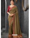 Mehendi Silk Border Embroidered Designer Party Wear Saree