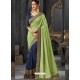 Green And Navy Silk Border Embroidered Designer Party Wear Saree