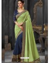 Green And Navy Silk Border Embroidered Designer Party Wear Saree