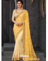 Yellow Silk Border Embroidered Designer Party Wear Saree