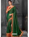 Dark Green Silk Border Embroidered Designer Party Wear Saree