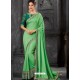 Jade Green Silk Border Embroidered Designer Party Wear Saree