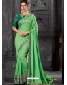 Jade Green Silk Border Embroidered Designer Party Wear Saree