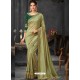 Olive Green Silk Border Embroidered Designer Party Wear Saree