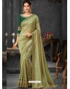 Olive Green Silk Border Embroidered Designer Party Wear Saree