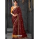 Wine Silk Border Embroidered Designer Party Wear Saree