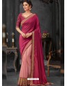 Rose Red Silk Border Embroidered Designer Party Wear Saree