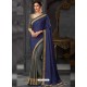 Navy Blue Silk Border Embroidered Designer Party Wear Saree