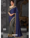 Navy Blue Silk Border Embroidered Designer Party Wear Saree