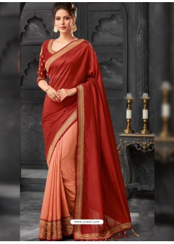 Modern Wine Silk Border Embroidered Designer Party Wear Saree