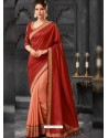 Modern Wine Silk Border Embroidered Designer Party Wear Saree