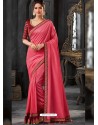 Hot Pink Silk Border Embroidered Designer Party Wear Saree