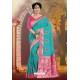 Turquoise Silk Embroidered Designer Party Wear Saree