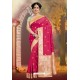 Rose Red Silk Embroidered Designer Party Wear Saree