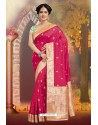 Rose Red Silk Embroidered Designer Party Wear Saree