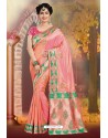 Peach Silk Embroidered Designer Party Wear Saree