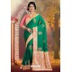 Dark Green Silk Embroidered Designer Party Wear Saree