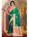 Dark Green Silk Embroidered Designer Party Wear Saree