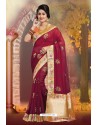 Maroon Silk Embroidered Designer Party Wear Saree