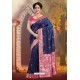 Navy Blue Silk Embroidered Designer Party Wear Saree