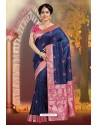 Navy Blue Silk Embroidered Designer Party Wear Saree