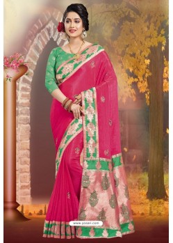 Rani Silk Embroidered Designer Party Wear Saree