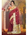 Stunning Maroon Silk Embroidered Designer Party Wear Saree